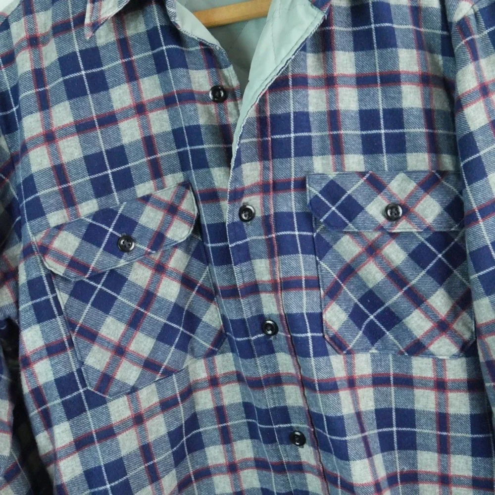 Vintage Sears Perma-Prest Quilted Flannel Shirt Jacket Plaid Medium Tall Work